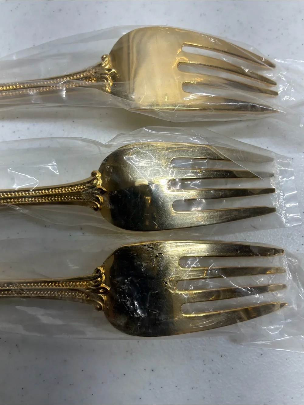 International Silver Co Yorkshire Bead Gold Electroplate Flatware 12 Salad Forks